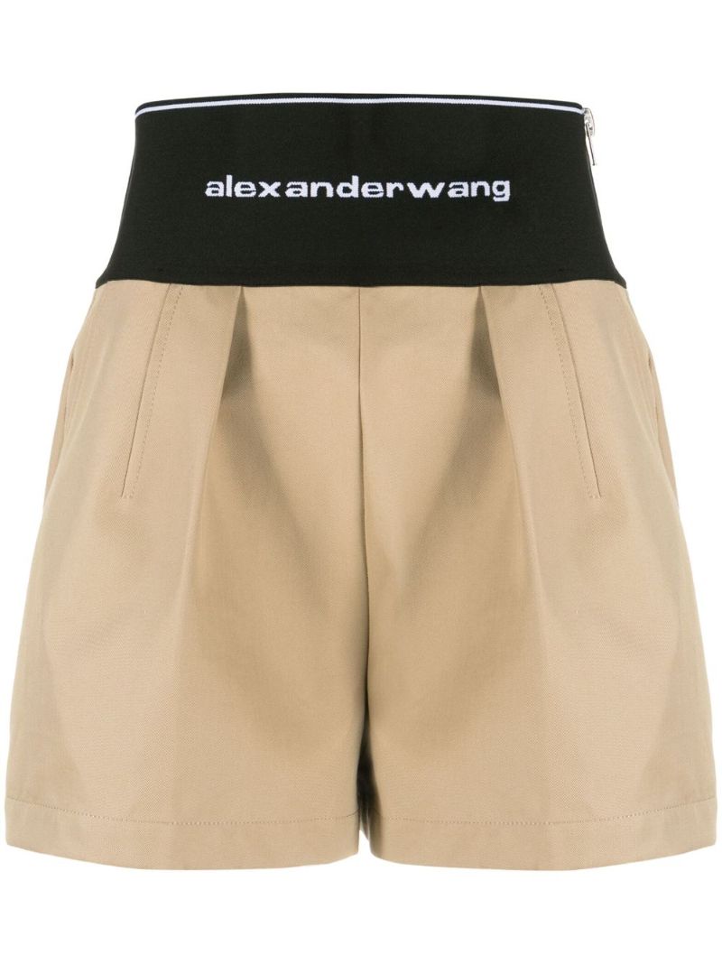 Neutral Logo-waist Pleated Shorts