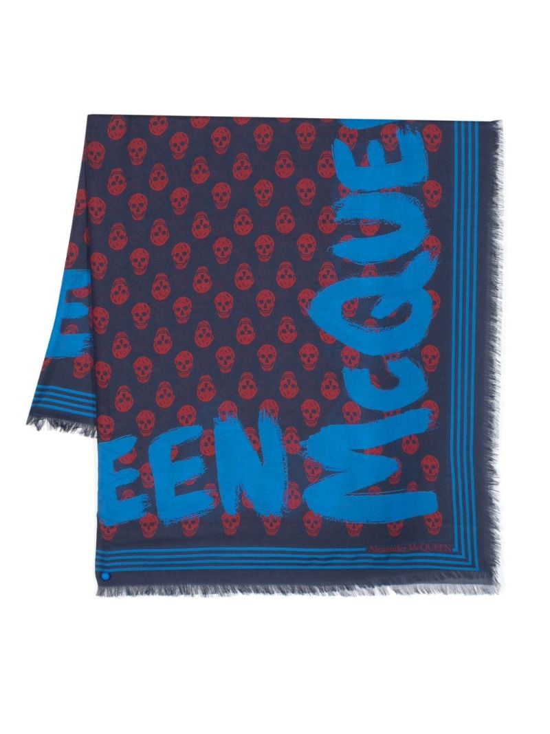 Blue Modal Graffitti Print Scarf