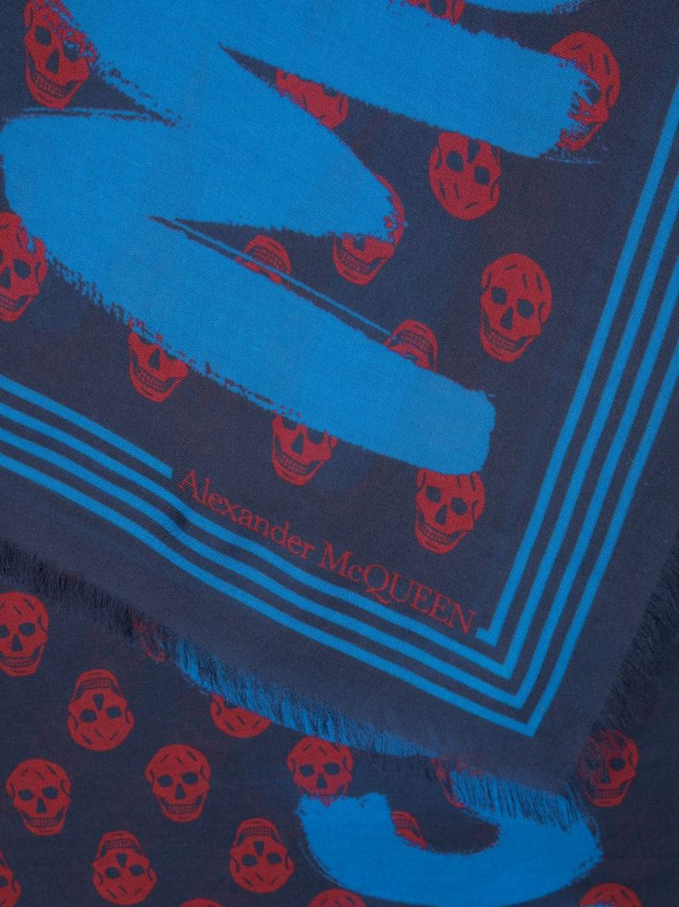 Blue Modal Graffitti Print Scarf