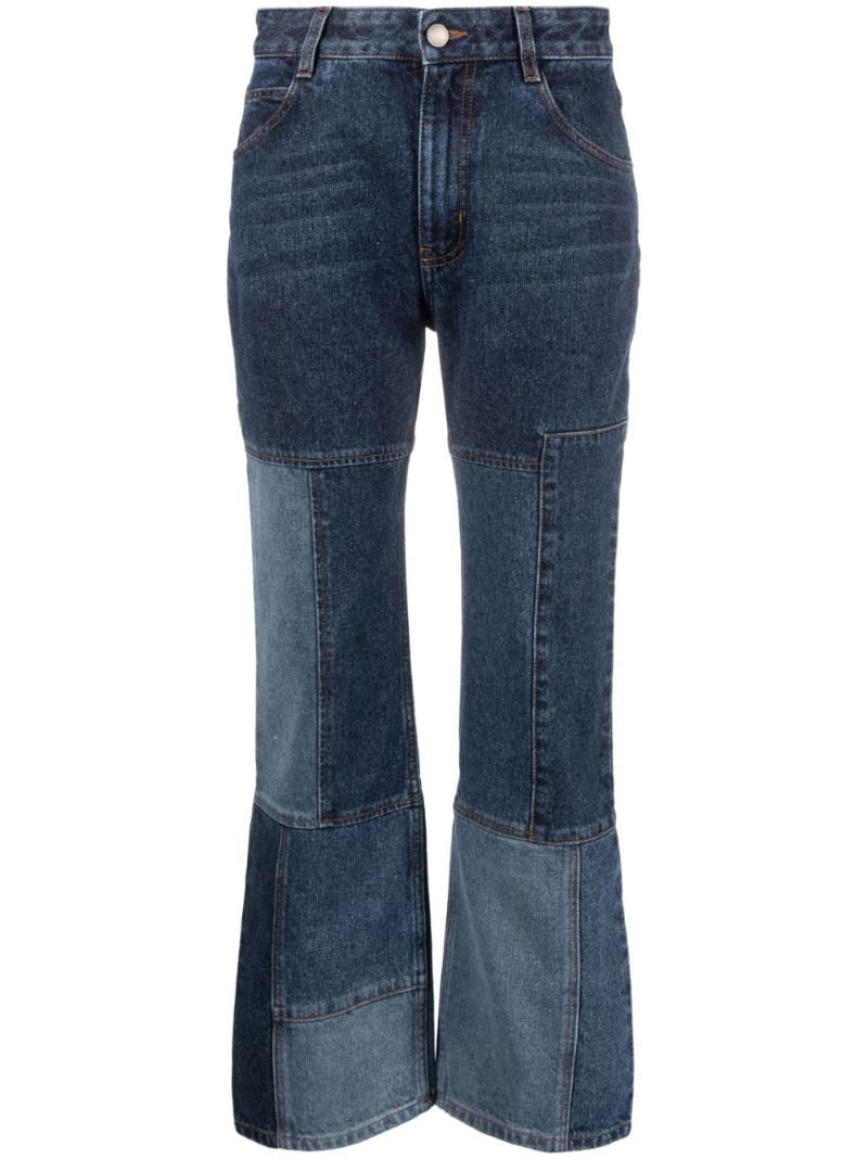 Blue Patchwork Flared Jeans