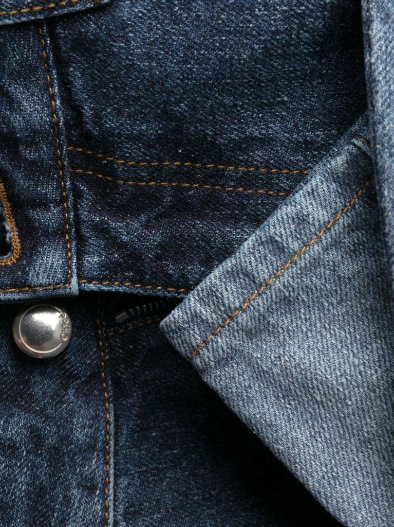 Blue Patchwork Flared Jeans