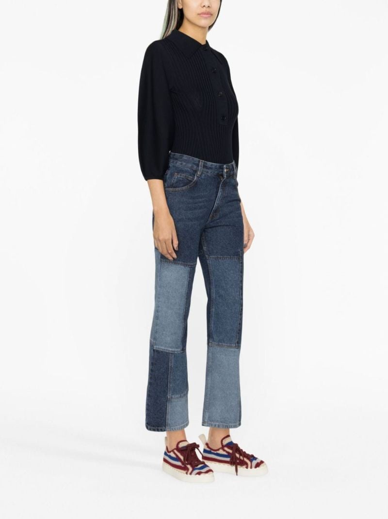 Blue Patchwork Flared Jeans