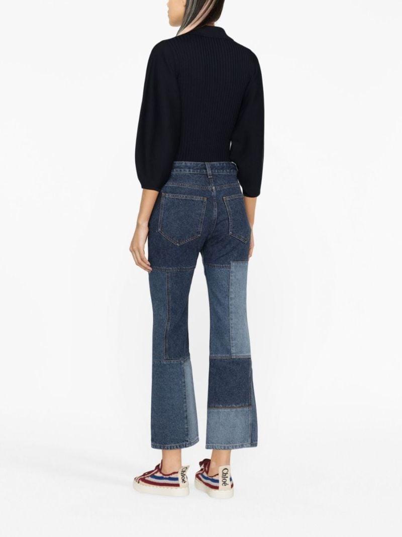 Blue Patchwork Flared Jeans