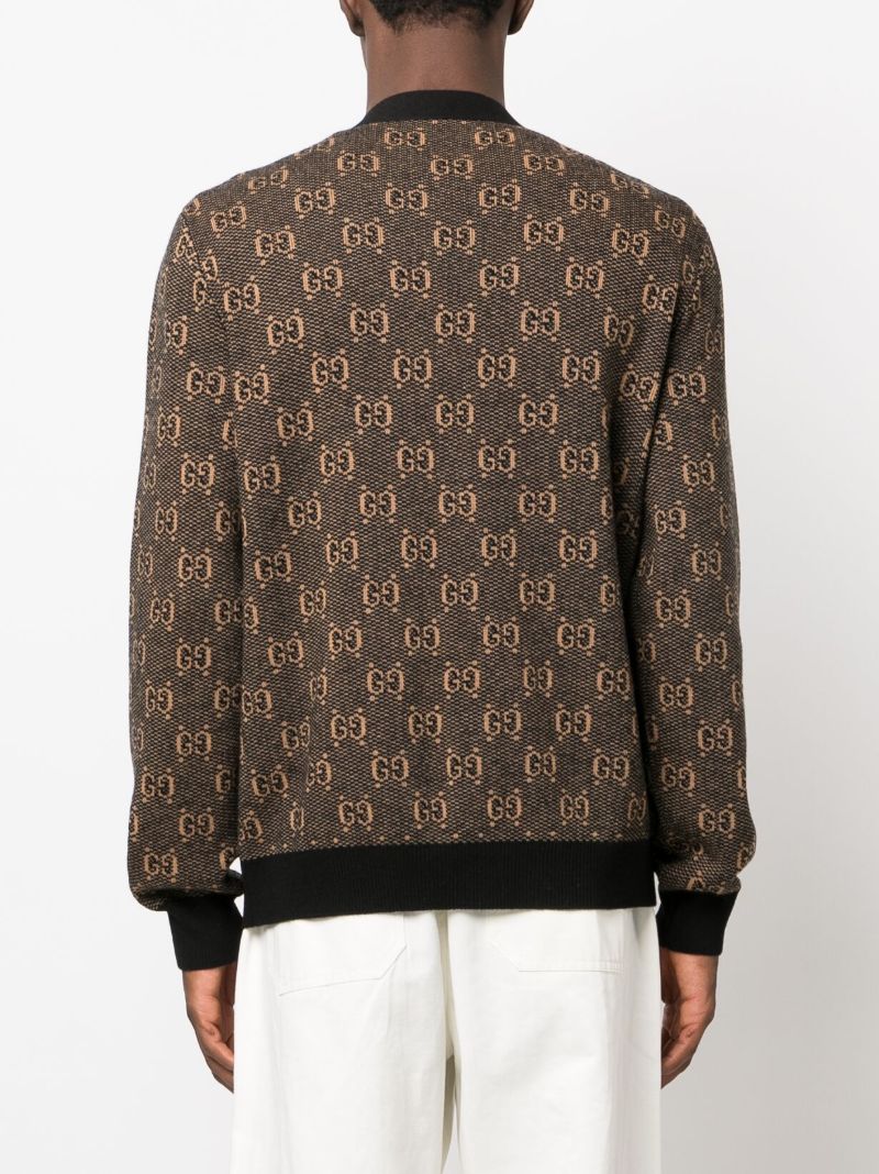 Brown Gg Jacquard Wool Cardigan