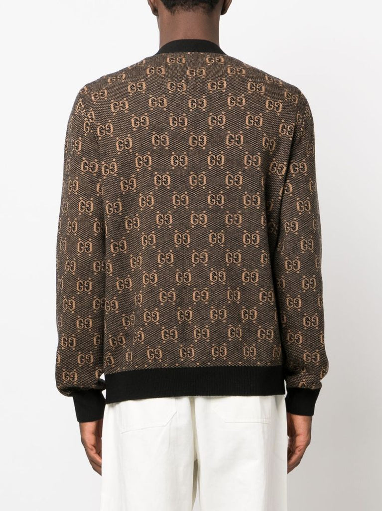 Brown Gg Jacquard Wool Cardigan