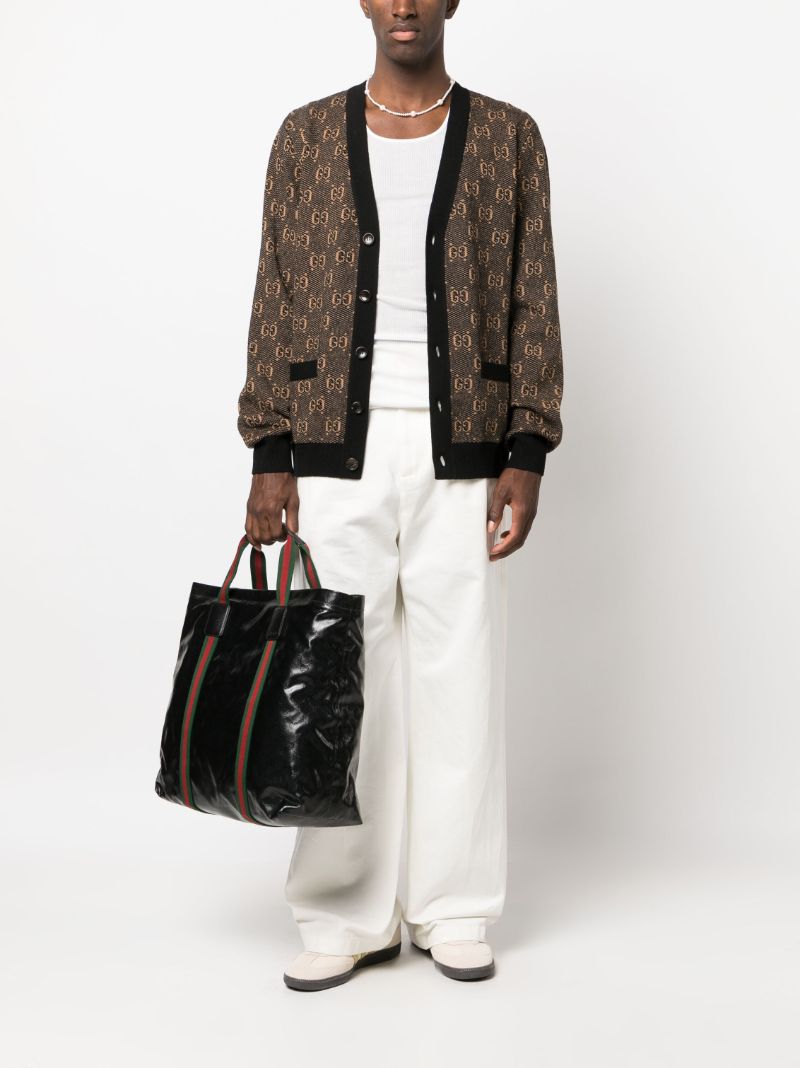 Brown Gg Jacquard Wool Cardigan