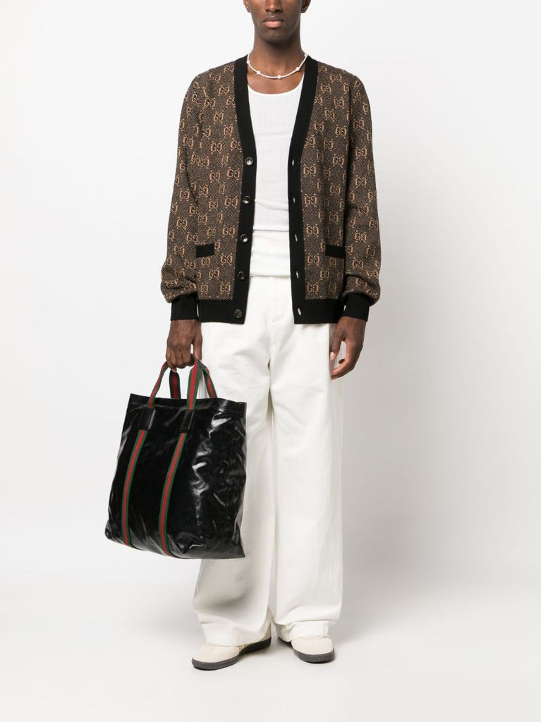 Brown Gg Jacquard Wool Cardigan