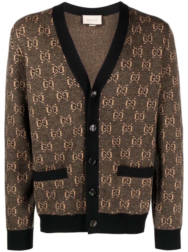 Brown Gg Jacquard Wool Cardigan