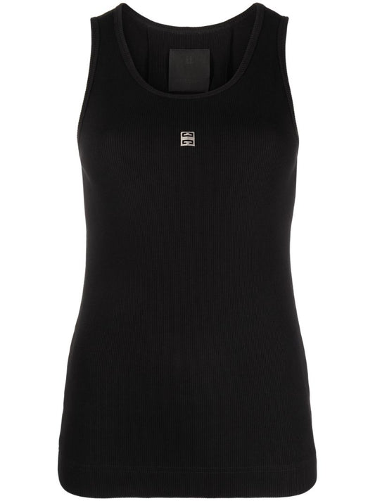 Black Ribbed-knit Cotton Tank Top