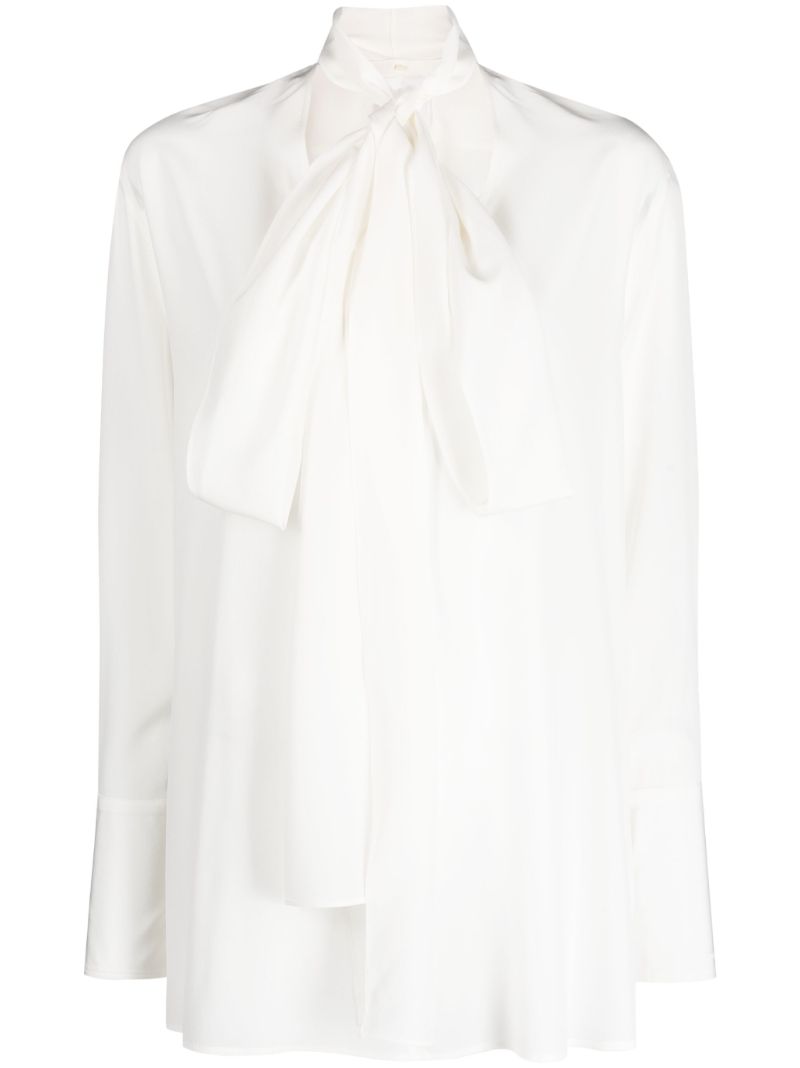 White Pussy-bow Silk Blouse