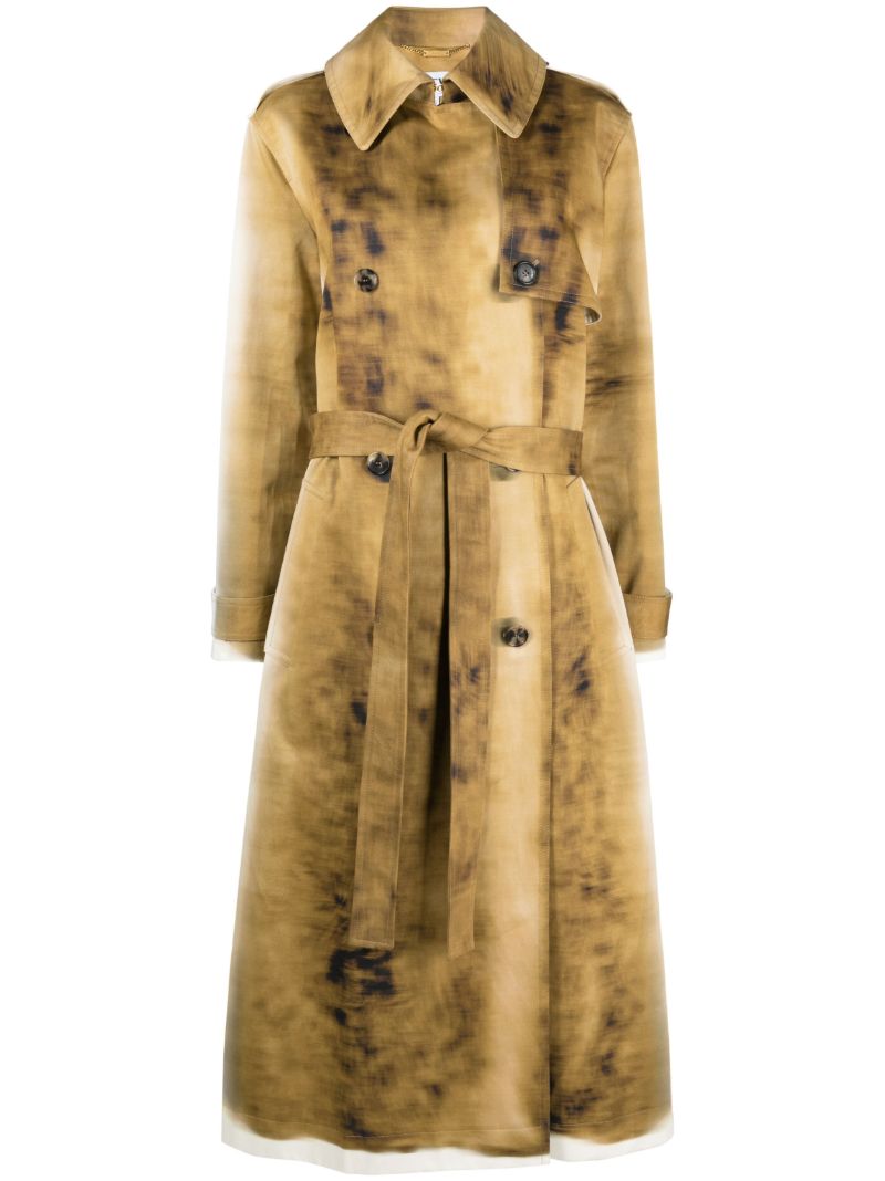Neutral Blurred-print Cotton Trench Coat