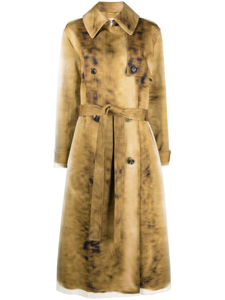 Neutral Blurred-print Cotton Trench Coat