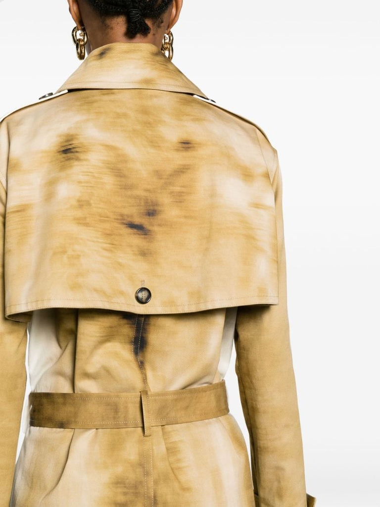 Neutral Blurred-print Cotton Trench Coat