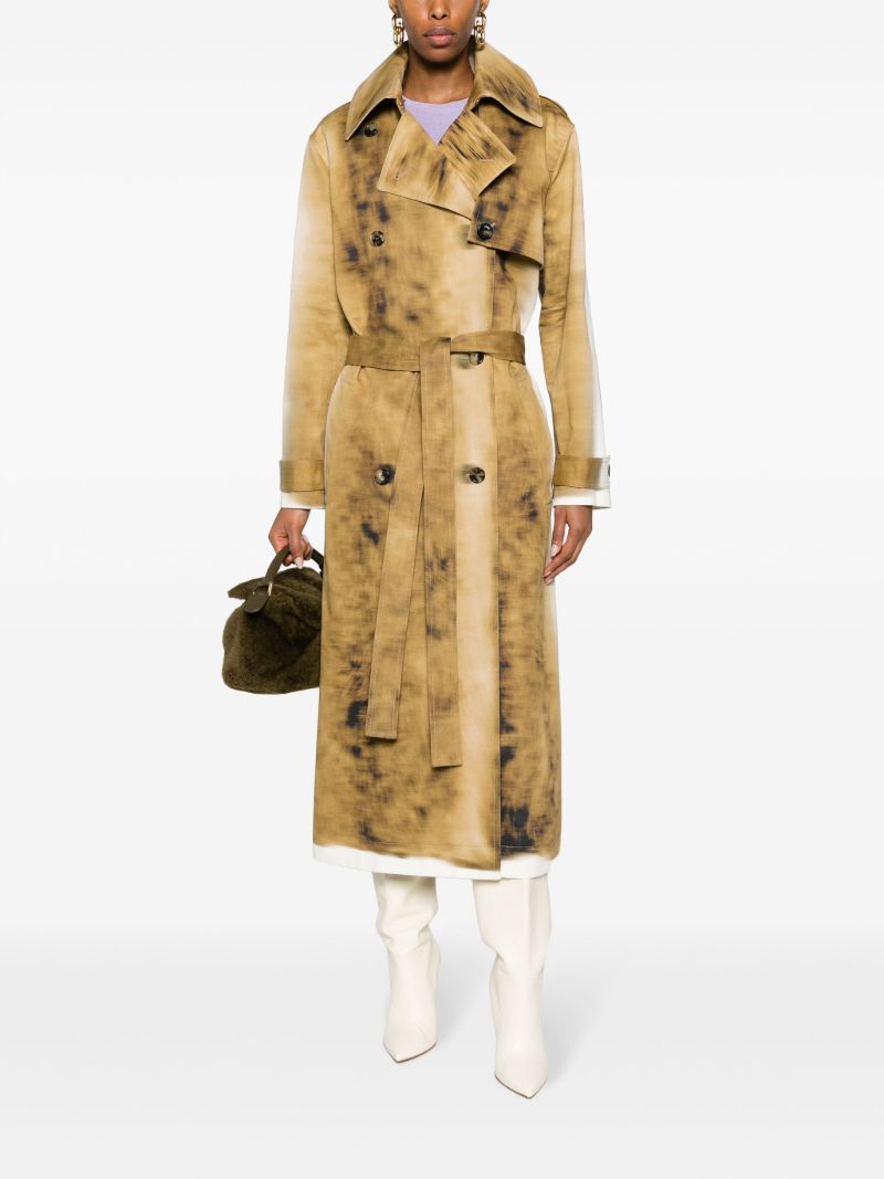 Neutral Blurred-print Cotton Trench Coat