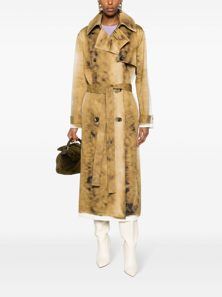 Neutral Blurred-print Cotton Trench Coat