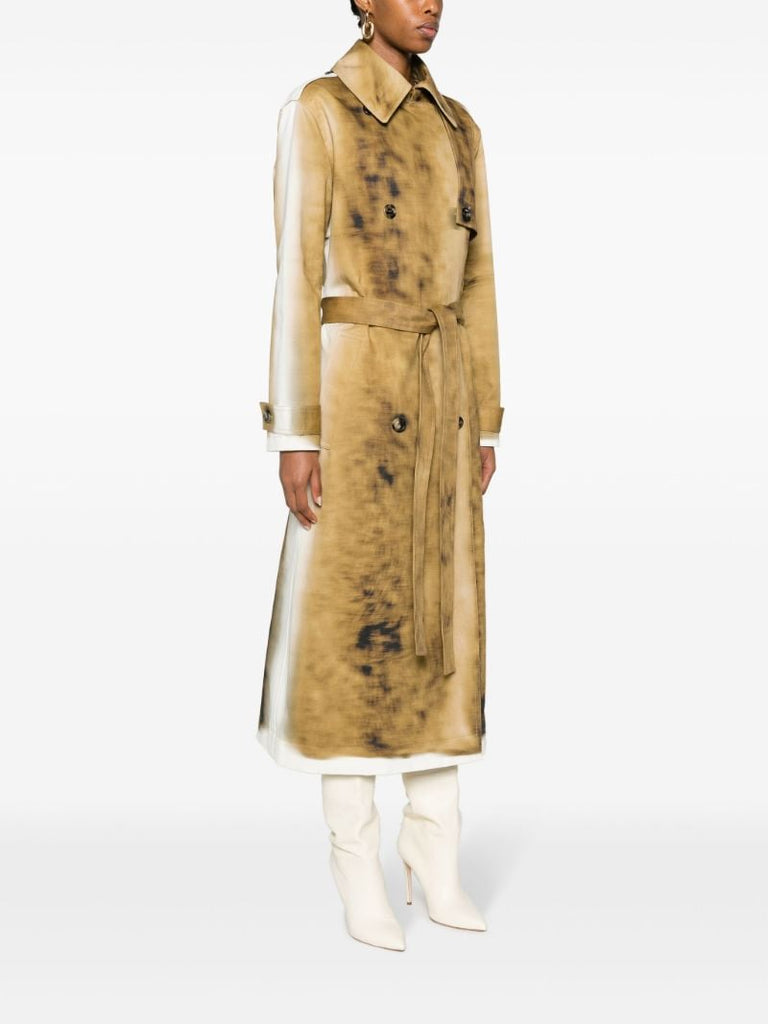Neutral Blurred-print Cotton Trench Coat