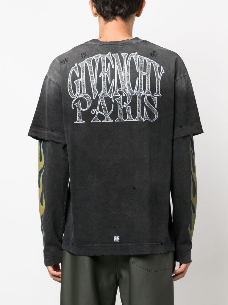 Black Flame-print Layered T-shirt