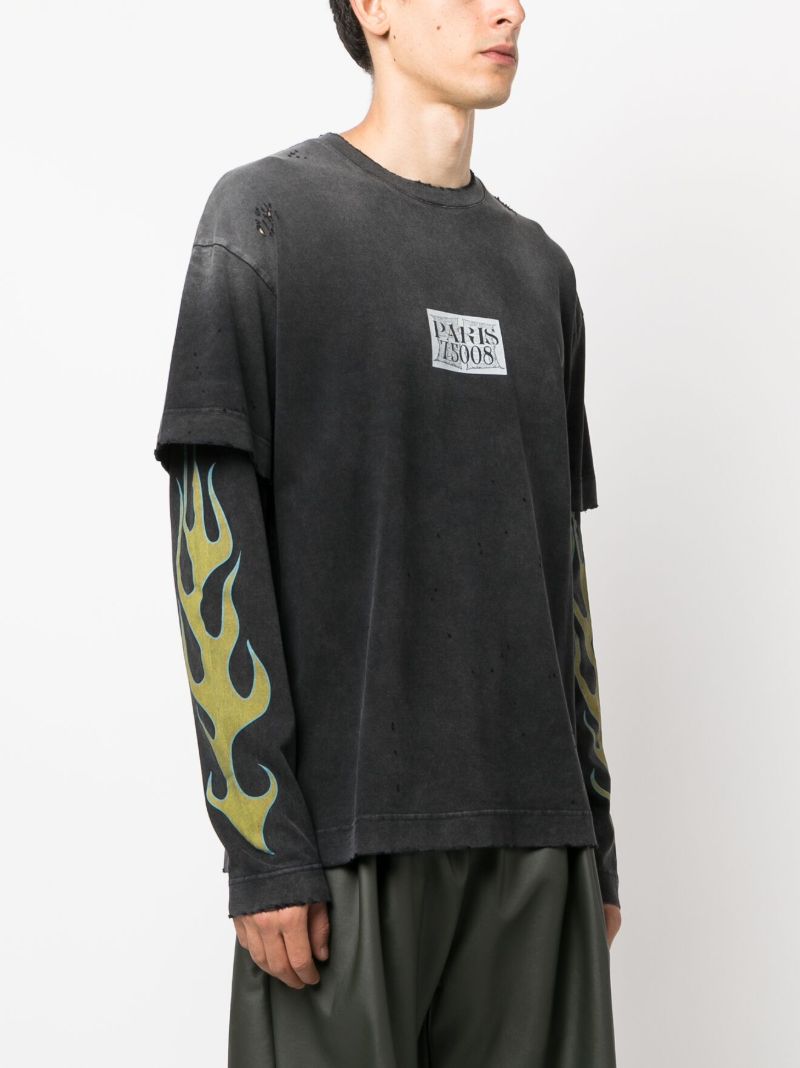 Black Flame-print Layered T-shirt