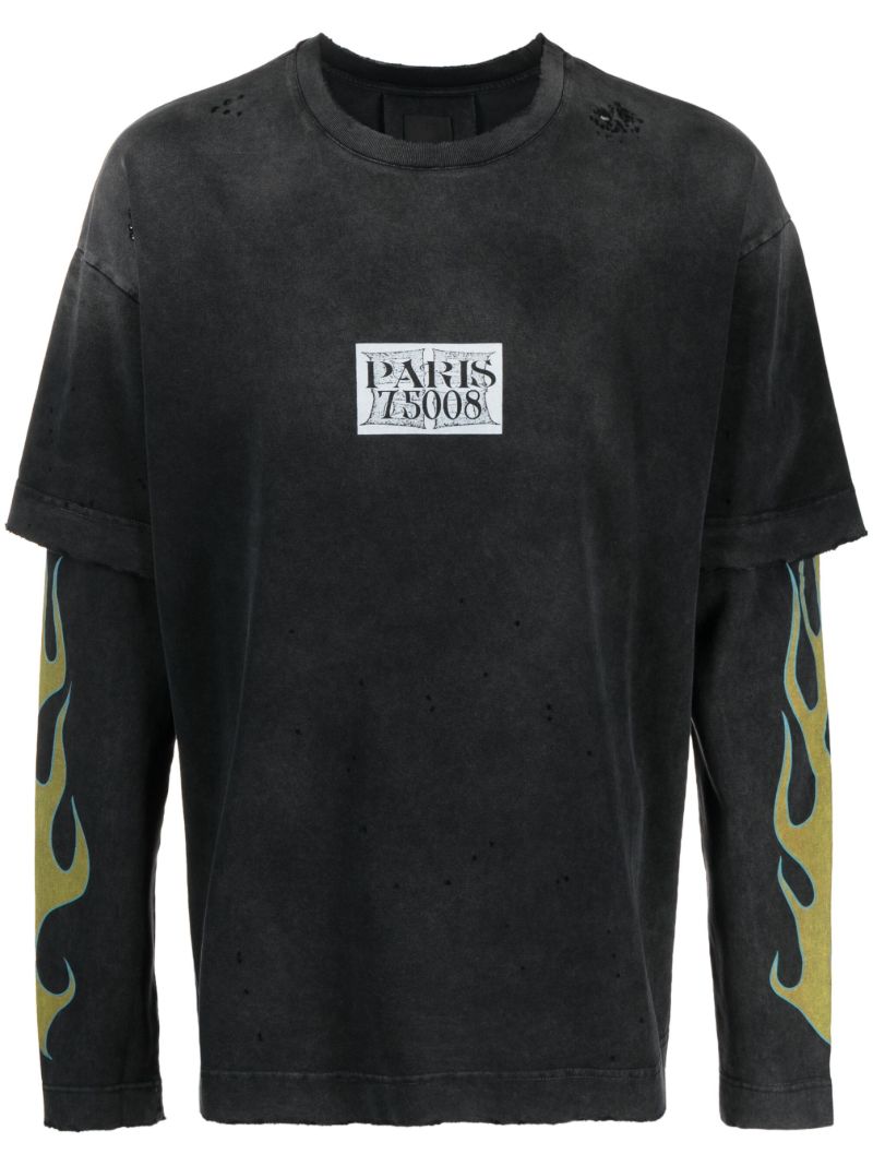 Black Flame-print Layered T-shirt