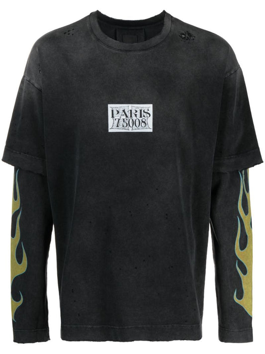 Black Flame-print Layered T-shirt