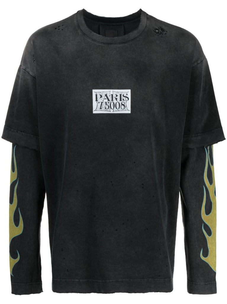 Black Flame-print Layered T-shirt