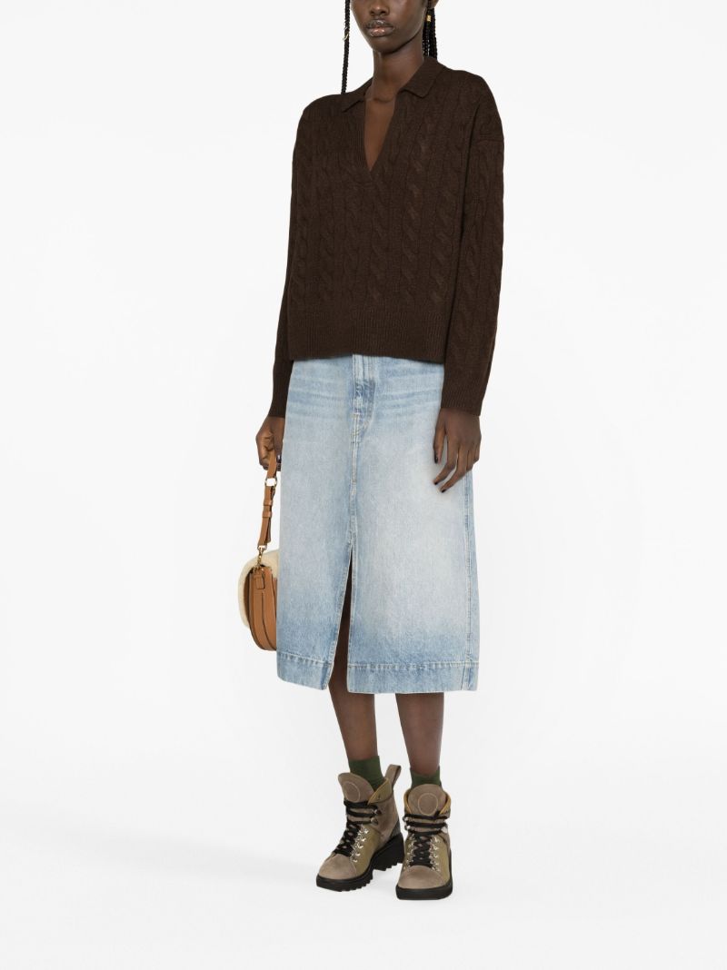 Brown Cable-knit Wool-blend Sweater