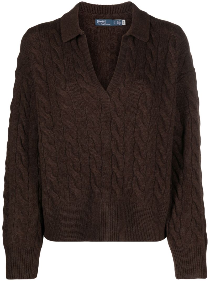 Brown Cable-knit Wool-blend Sweater