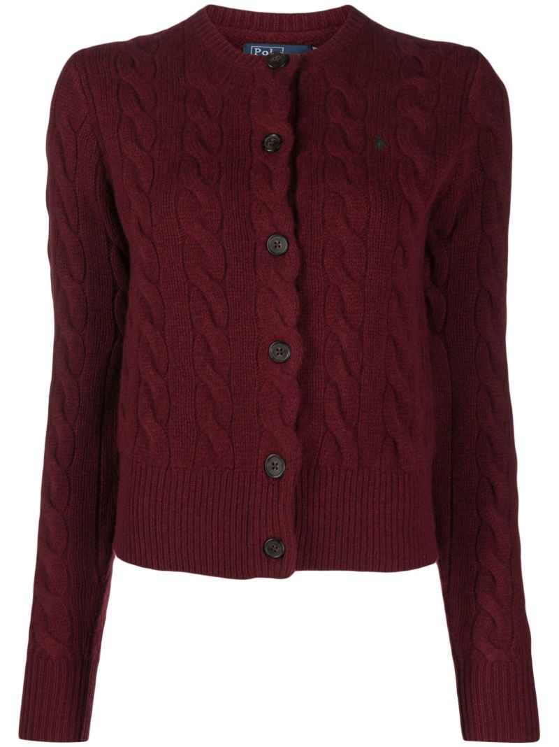 Red Polo Pony Cable-knit Cardigan