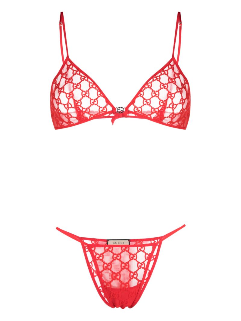 Red Gg Tulle Lingerie Set