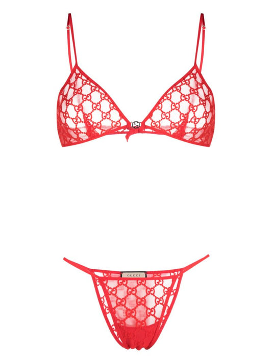 Red Gg Tulle Lingerie Set