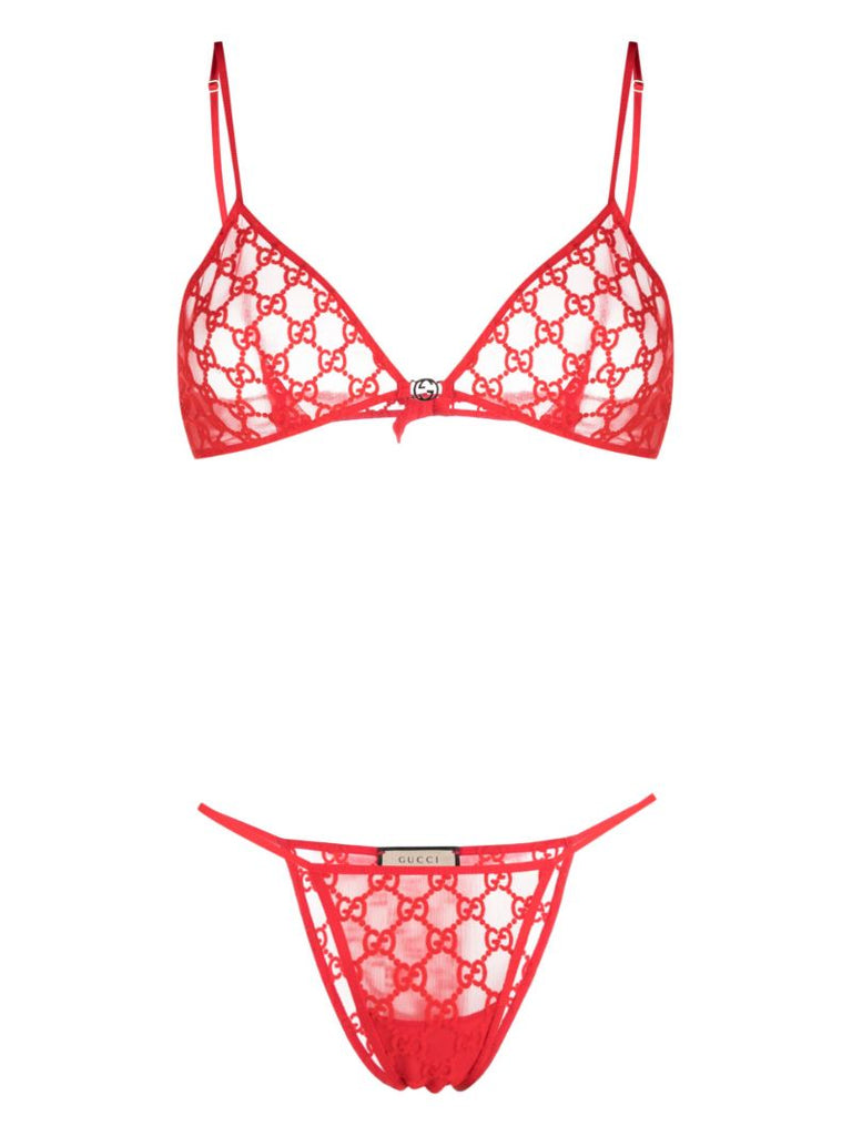 Red Gg Tulle Lingerie Set