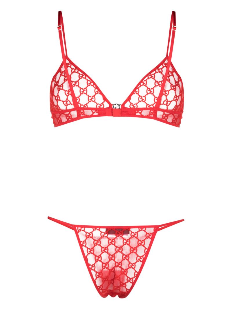 Red Gg Tulle Lingerie Set