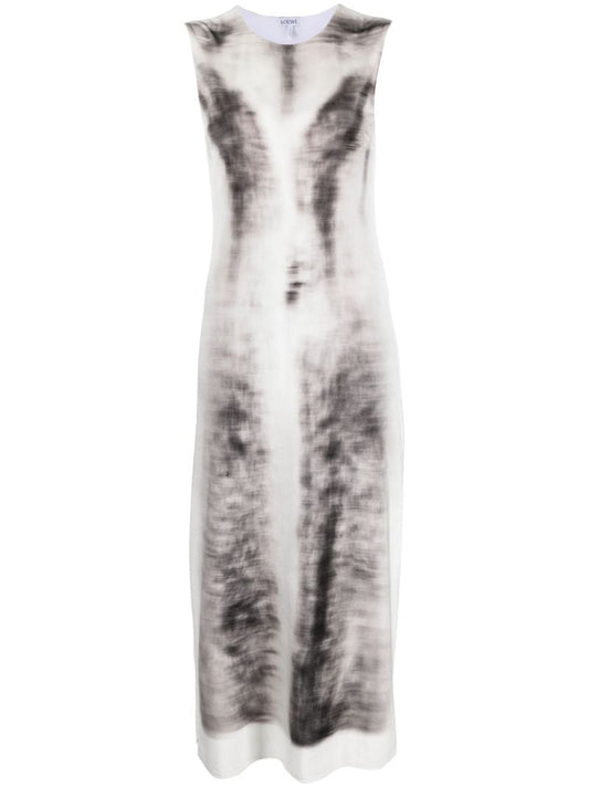 Grey Trompe L'oeil-print Velvet Dress