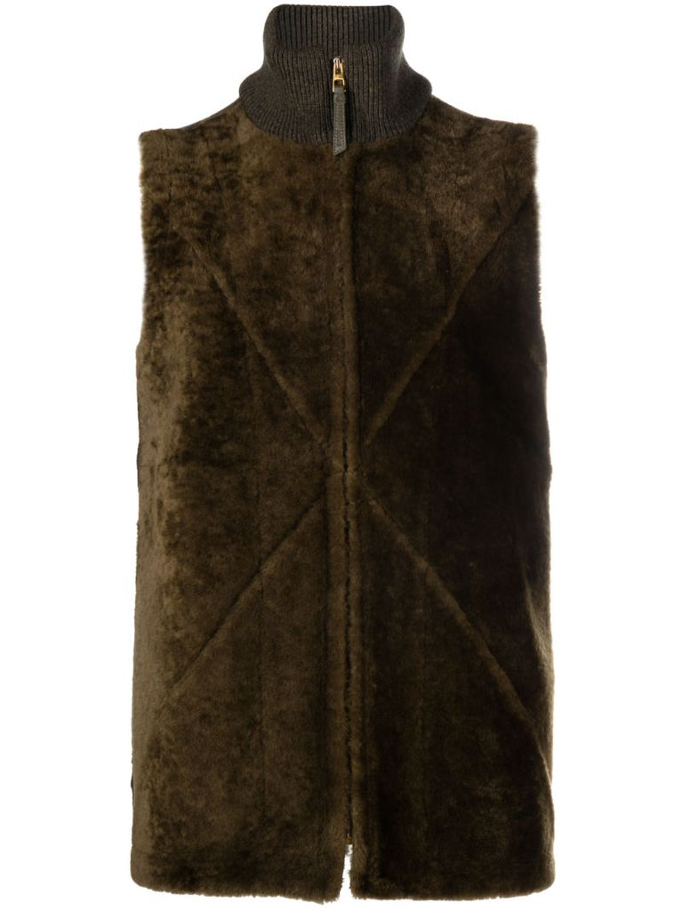 Green Puzzle Fold Shearling Vest