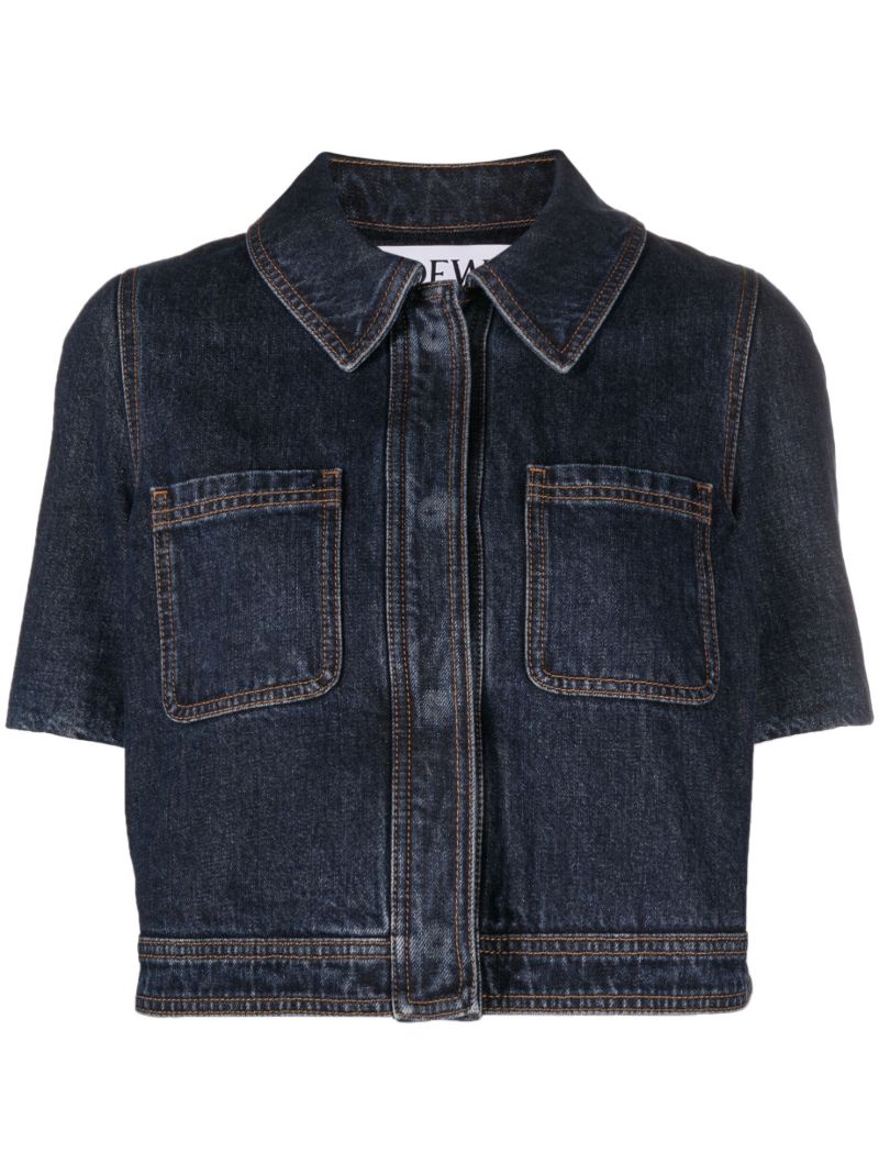 Blue Cropped Denim Shirt