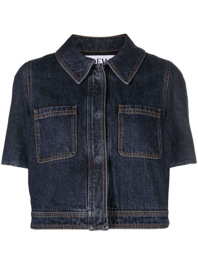 Blue Cropped Denim Shirt