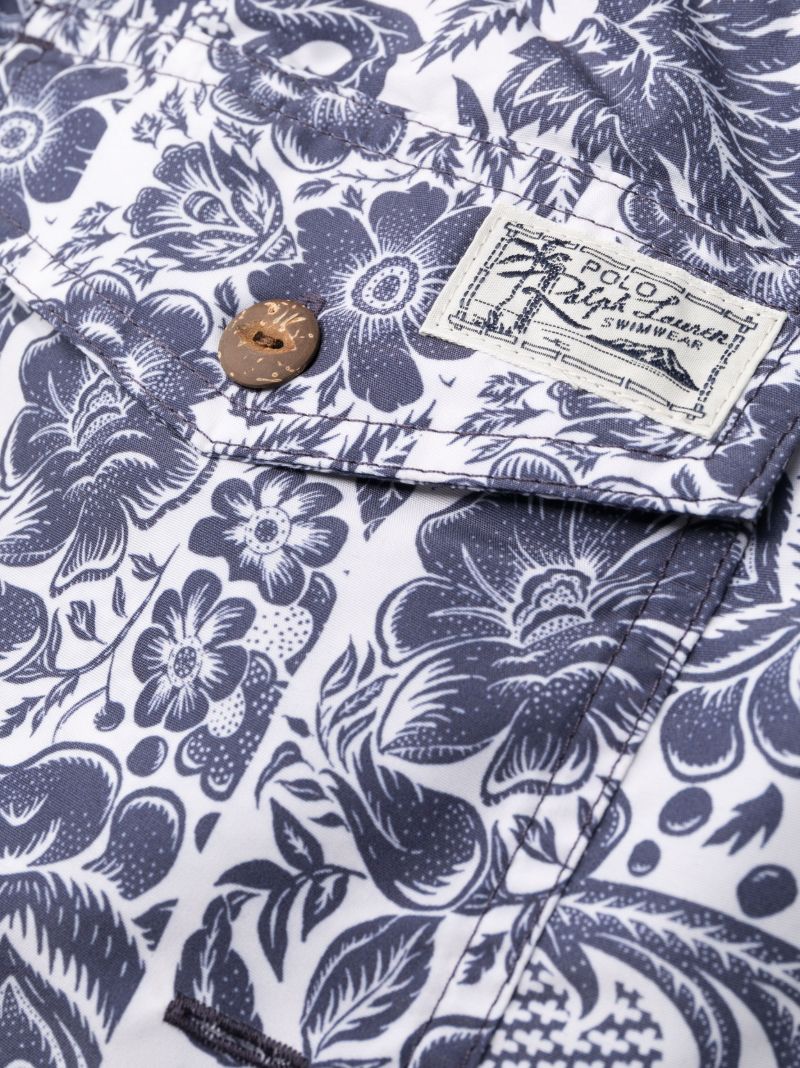 Blue Floral-print Swim Shorts