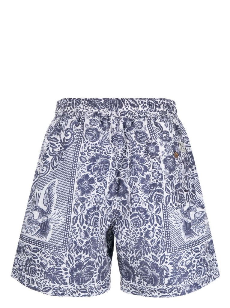Blue Floral-print Swim Shorts
