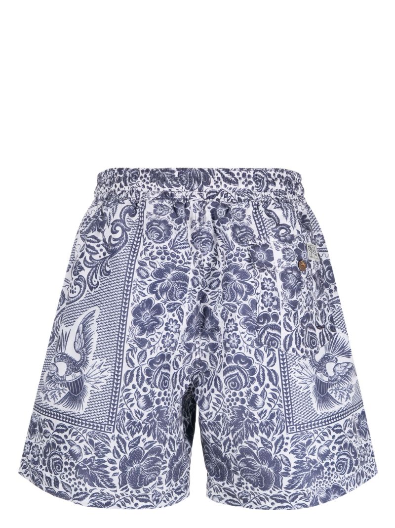 Blue Floral-print Swim Shorts