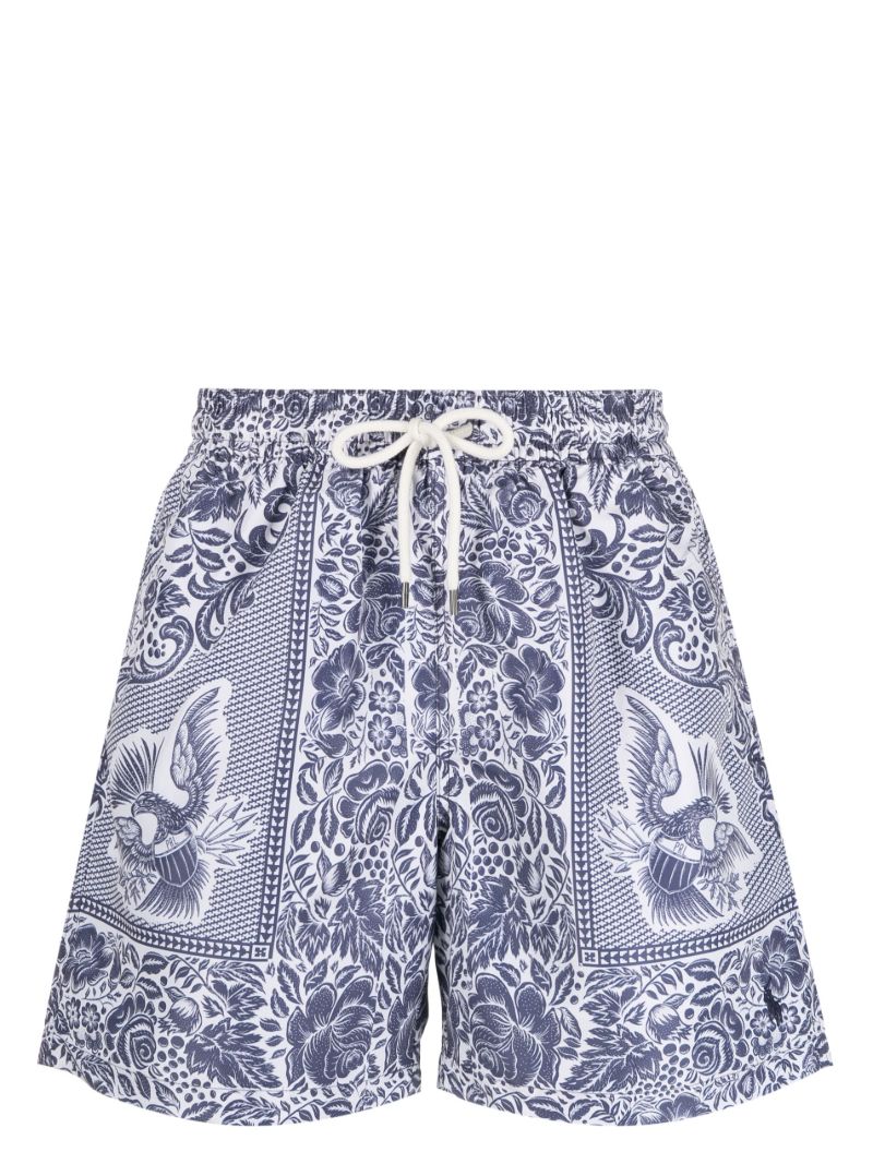 Blue Floral-print Swim Shorts