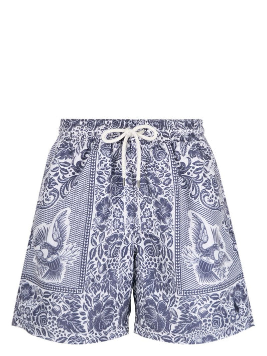 Blue Floral-print Swim Shorts