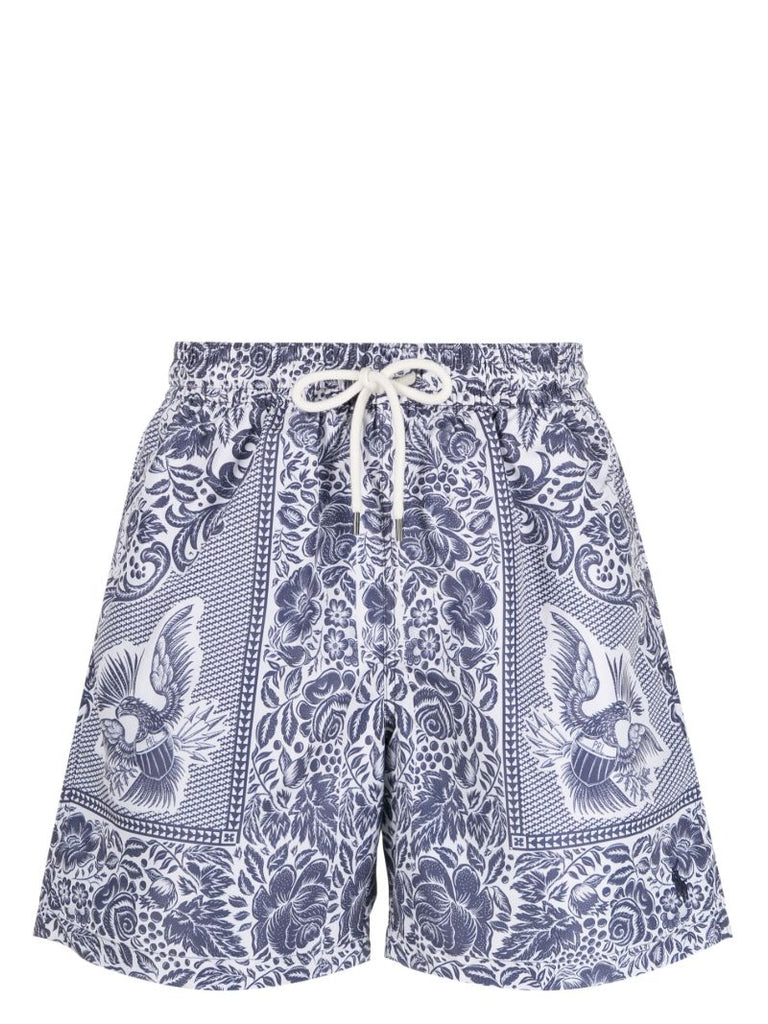 Blue Floral-print Swim Shorts