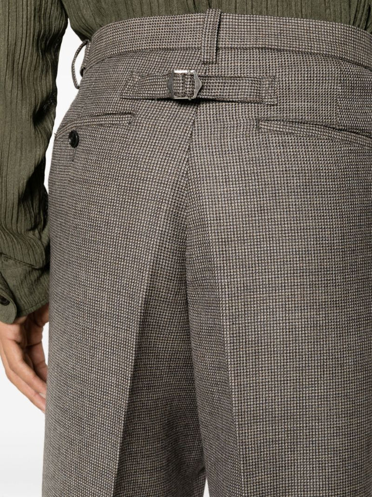 Grey Herringbone Wool Tailored Trousers