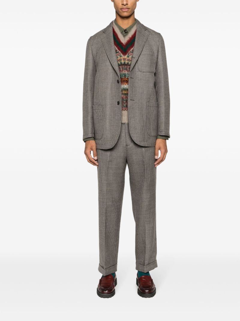 Grey Herringbone Wool Tailored Trousers