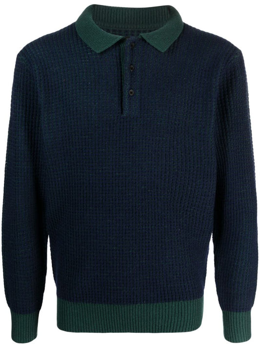 Green Waffle-knit Wool Polo Shirt