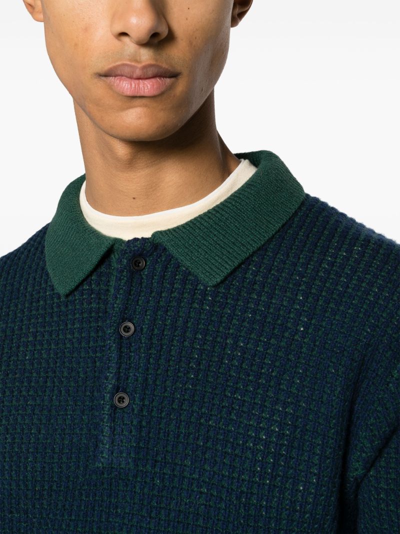 Green Waffle-knit Wool Polo Shirt