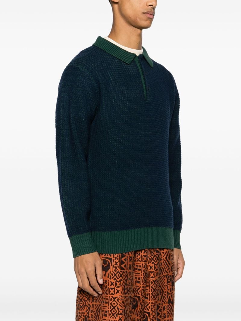 Green Waffle-knit Wool Polo Shirt