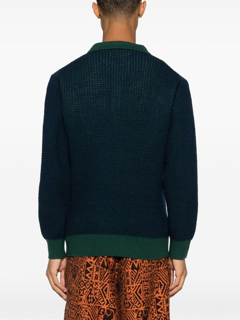 Green Waffle-knit Wool Polo Shirt