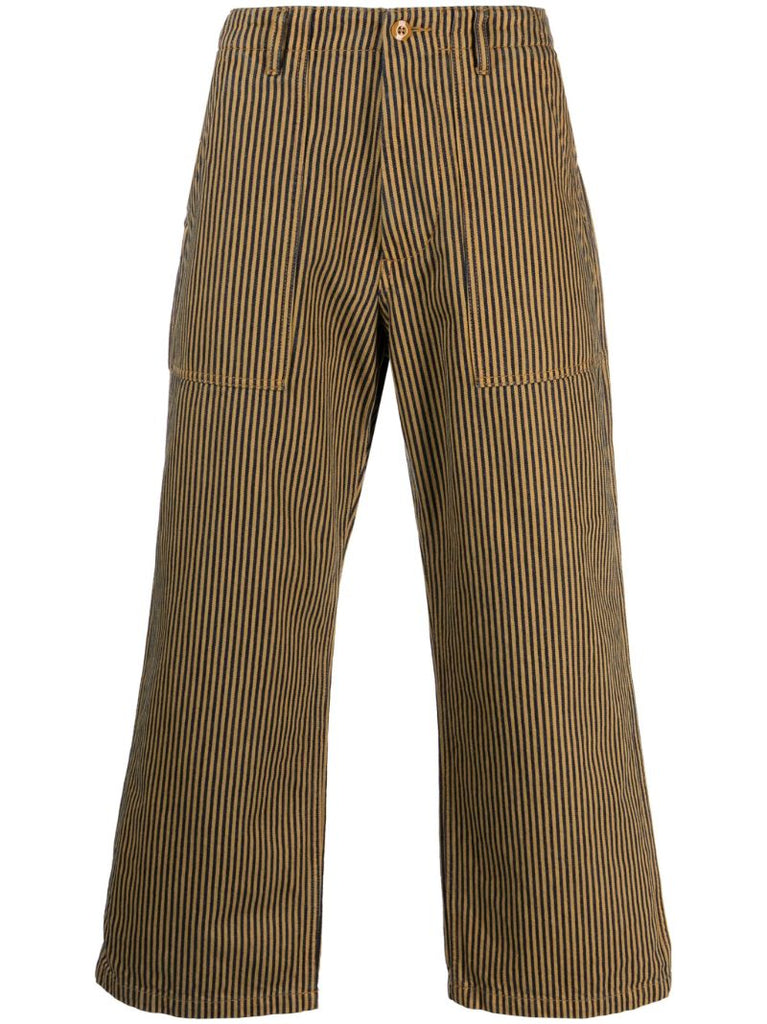 Yellow Striped Straight Leg Cotton Trousers