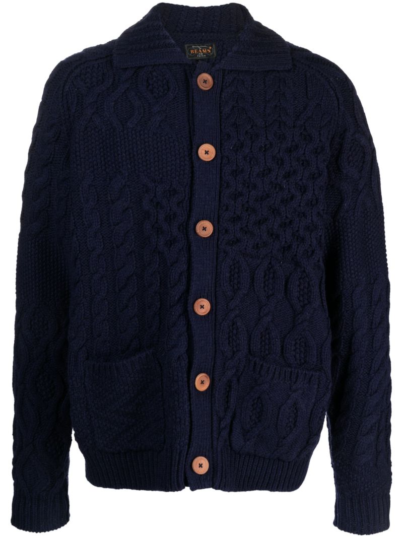 Blue Alan Patchwork Wool Cardigan